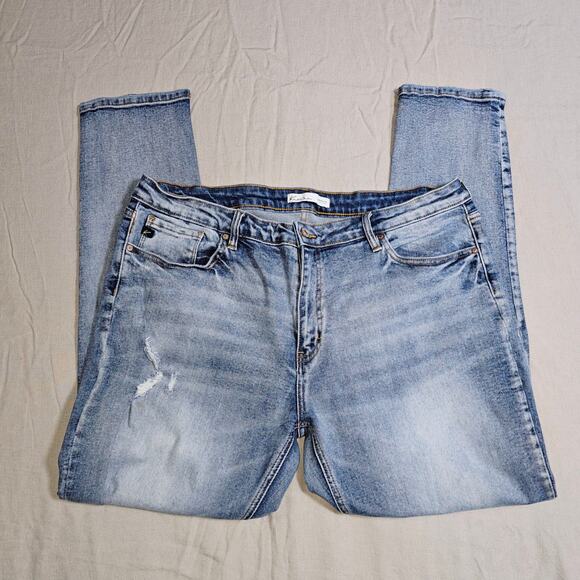 Kancan Stonewash Distressed Tapered Skinny Size 32 Stretchy, Waist from 18-20 - Picture 3 of 14